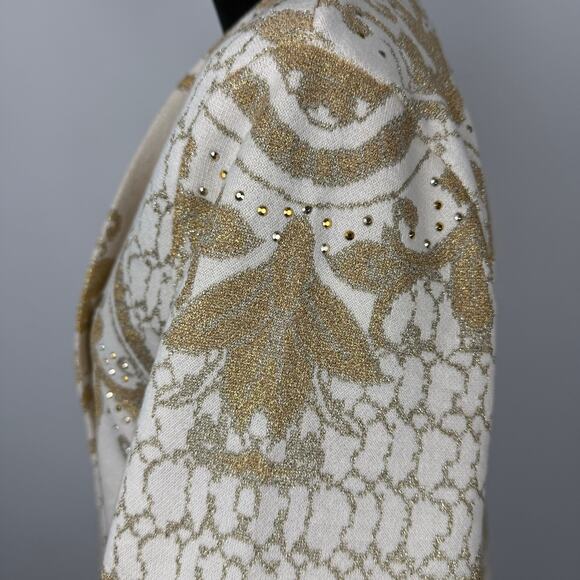 Chicos Cardigan Lurex Gold Shimmer Open Front Plus Size Rhinestone Sweater New - Picture 7 of 12